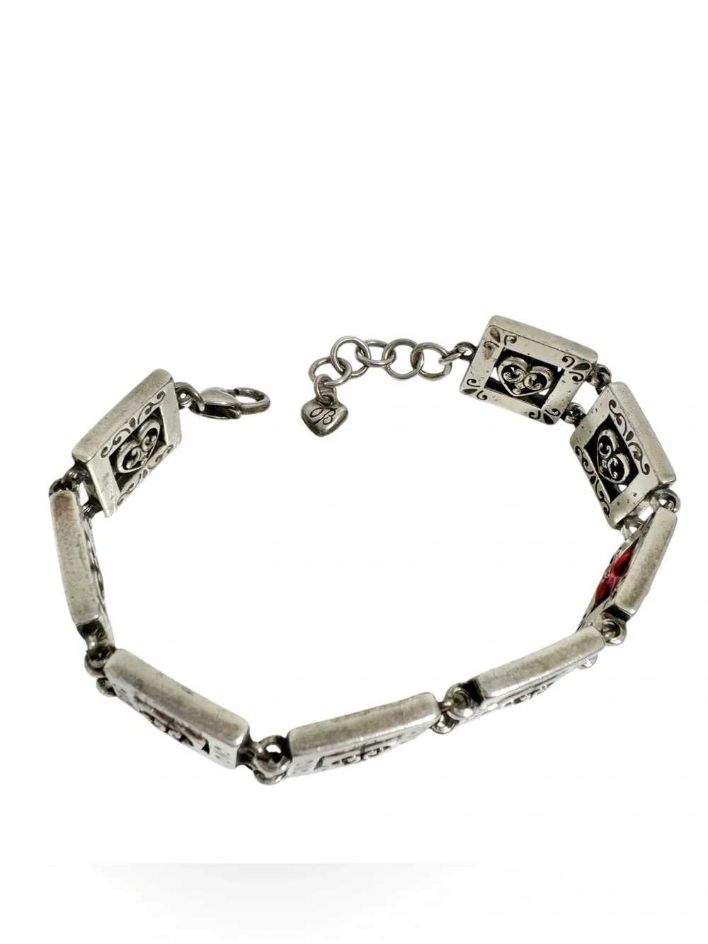 Brighton Silver & Red Heart Dress Engraved Motivational Quote Bracelet